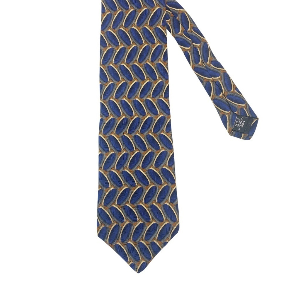 OSCAR DE LA RENTA Vintage 100% Silk Tie Necktie Abstract-Print Blue/Gray